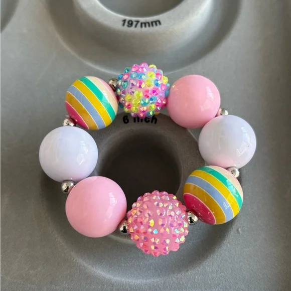 Handmade Set of Bubblegum Beaded Bling Bracelets | approx 5.5”- Kids. - Picture 5 of 6